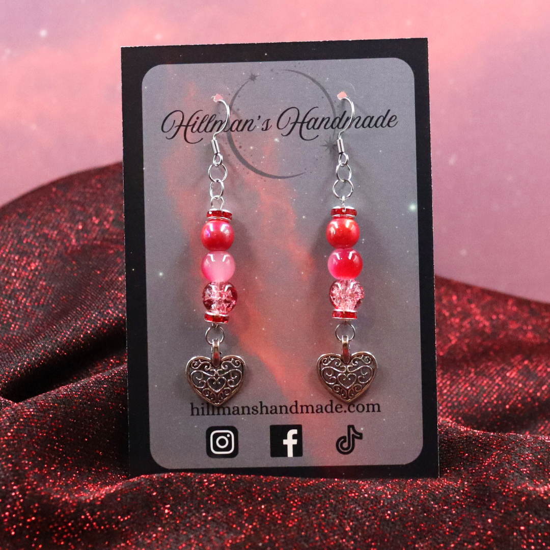 Red Bead Heart Drops