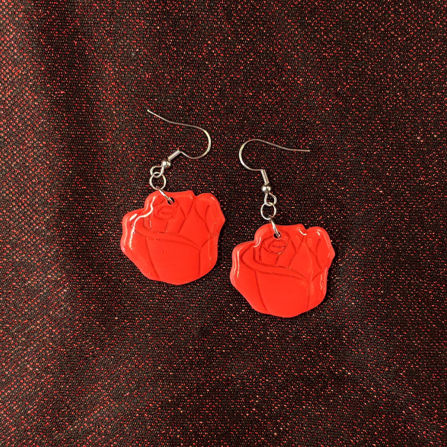 Rose Drop Earrings - Muted Red