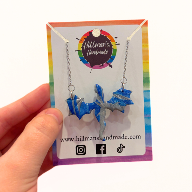 Blue and Silver Dragon Necklace