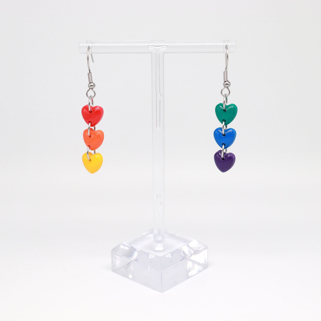 LGBT+ Triple Heart Rainbow Earrings (small)