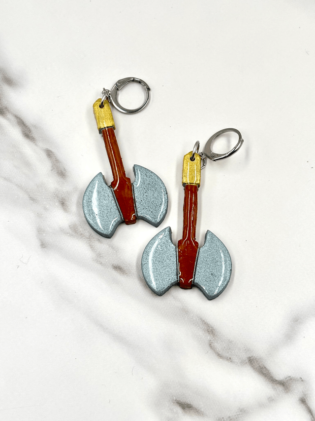 Battle Axe Earrings on Huggy Hoops
