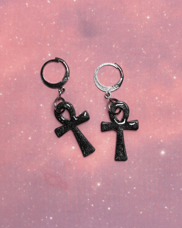 Ankh Earrings on Huggy Hoops