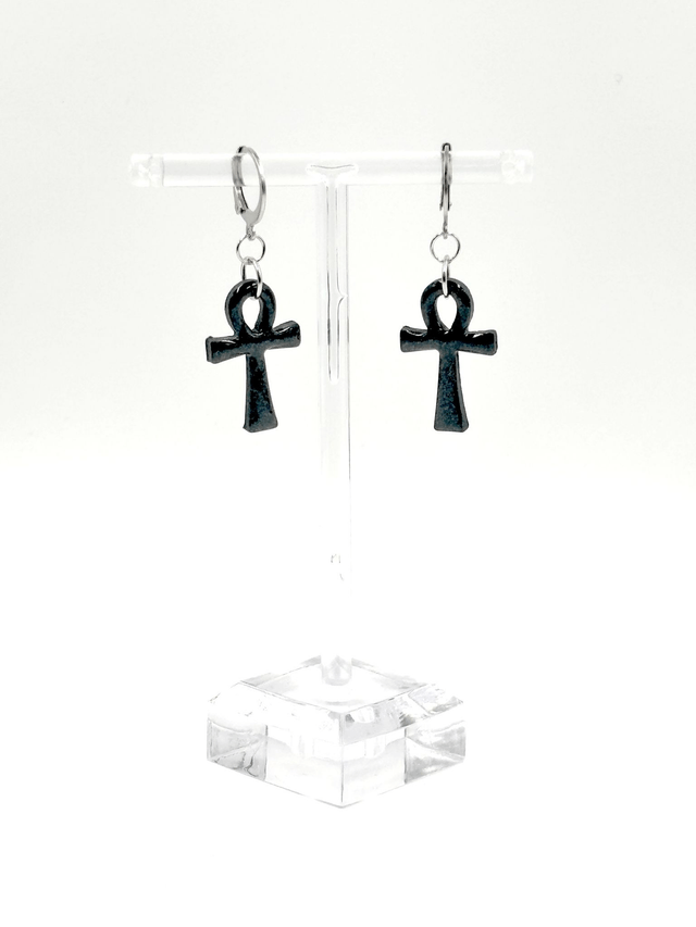 Ankh Earrings on Huggy Hoops
