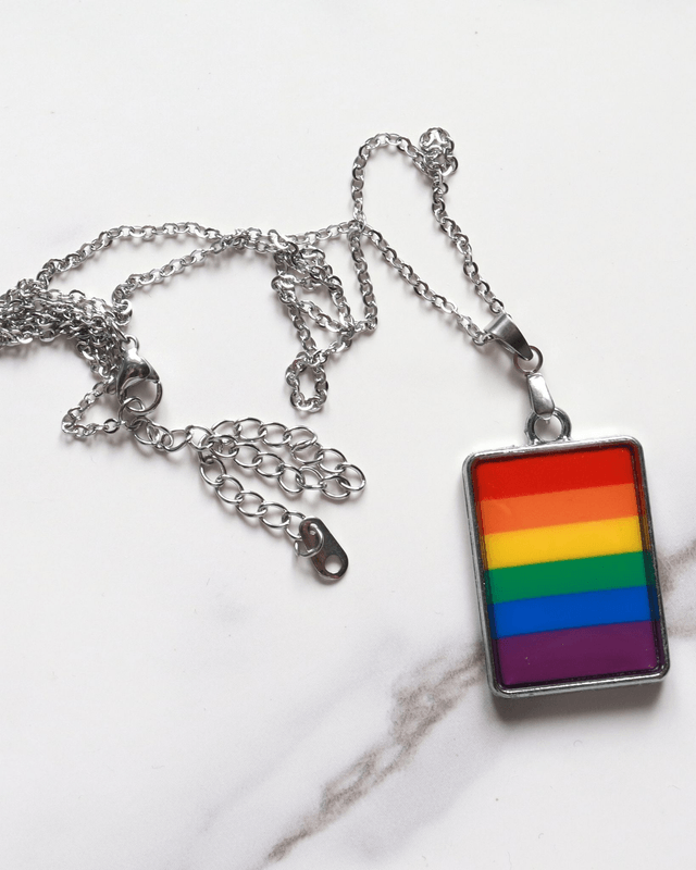 LGBT+ Rainbow Rectangle Necklace