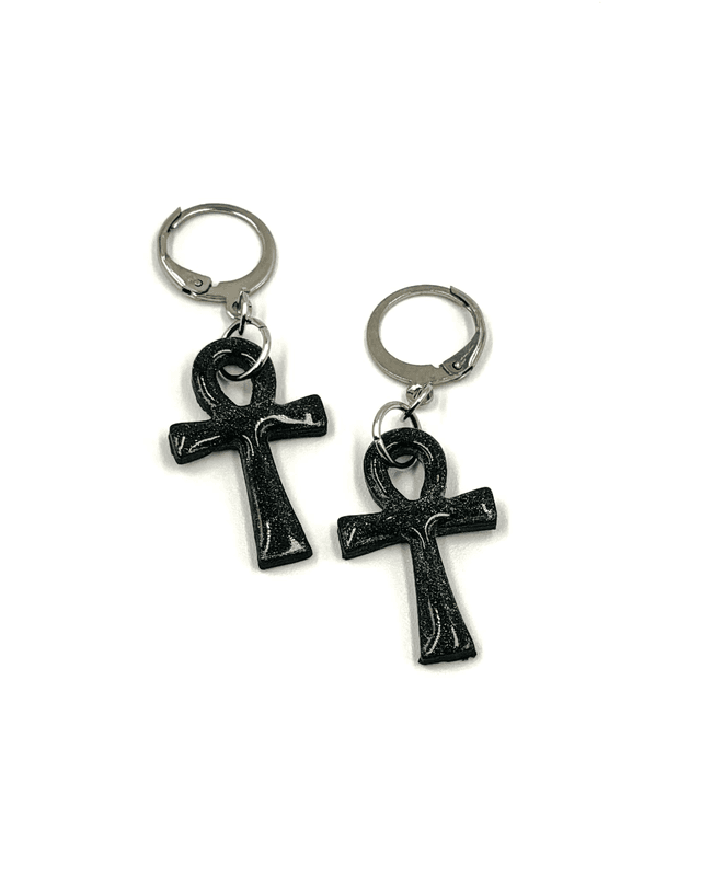 Ankh Earrings on Huggy Hoops