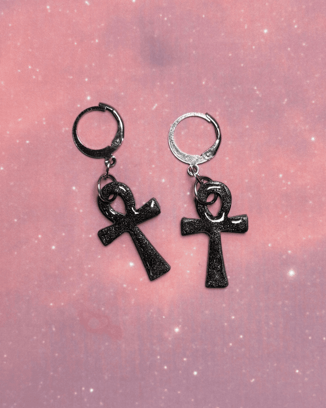 Ankh Earrings on Huggy Hoops