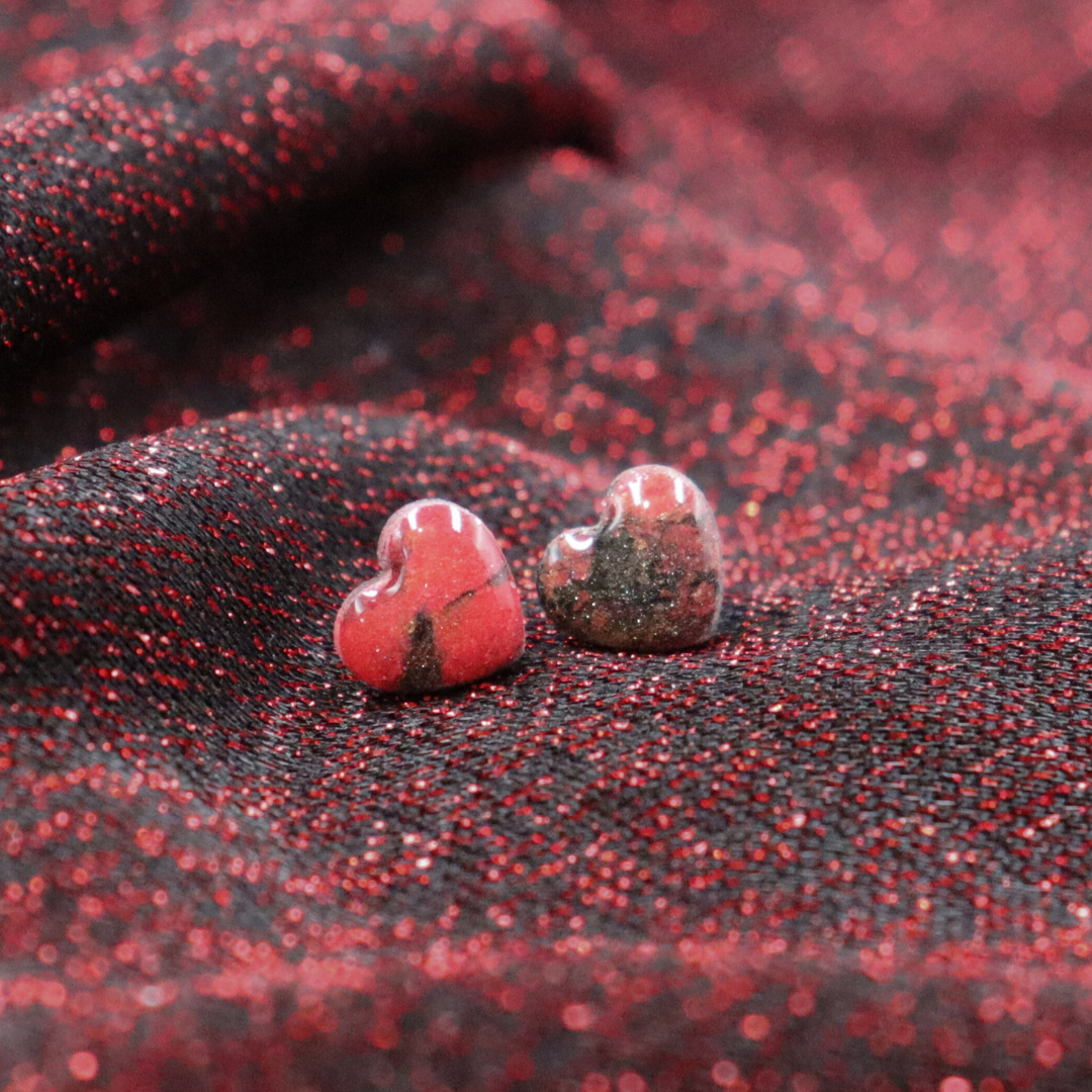Marbled Red, Black and Gold Heart Studs