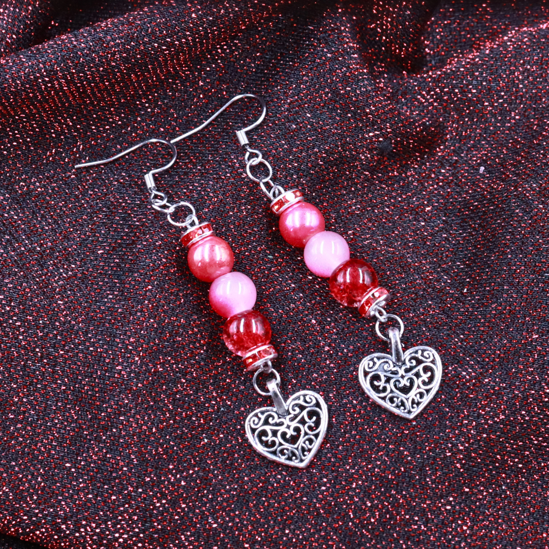 Red Bead Heart Drops