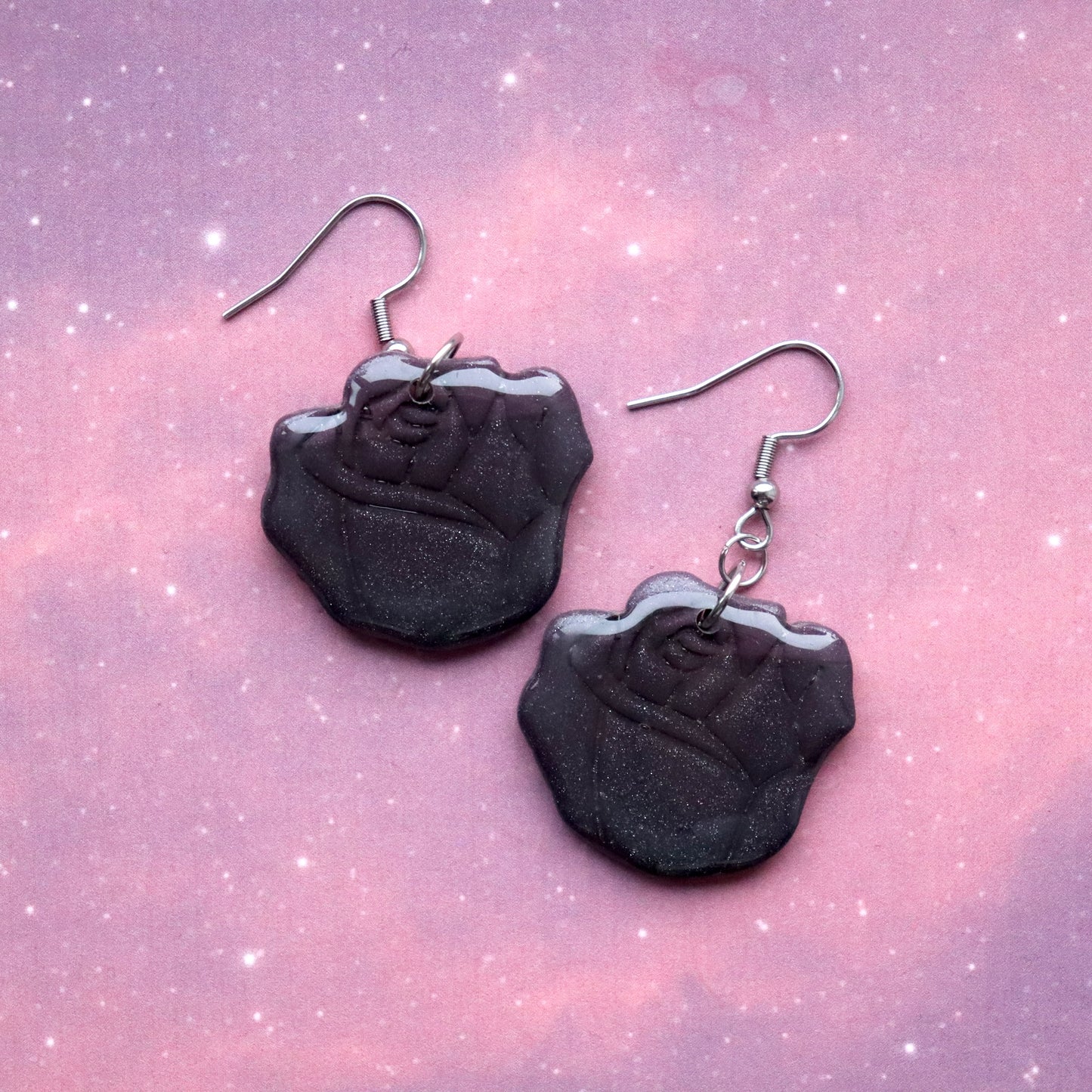 Ombre Rose Drop Earrings - Black and Purple
