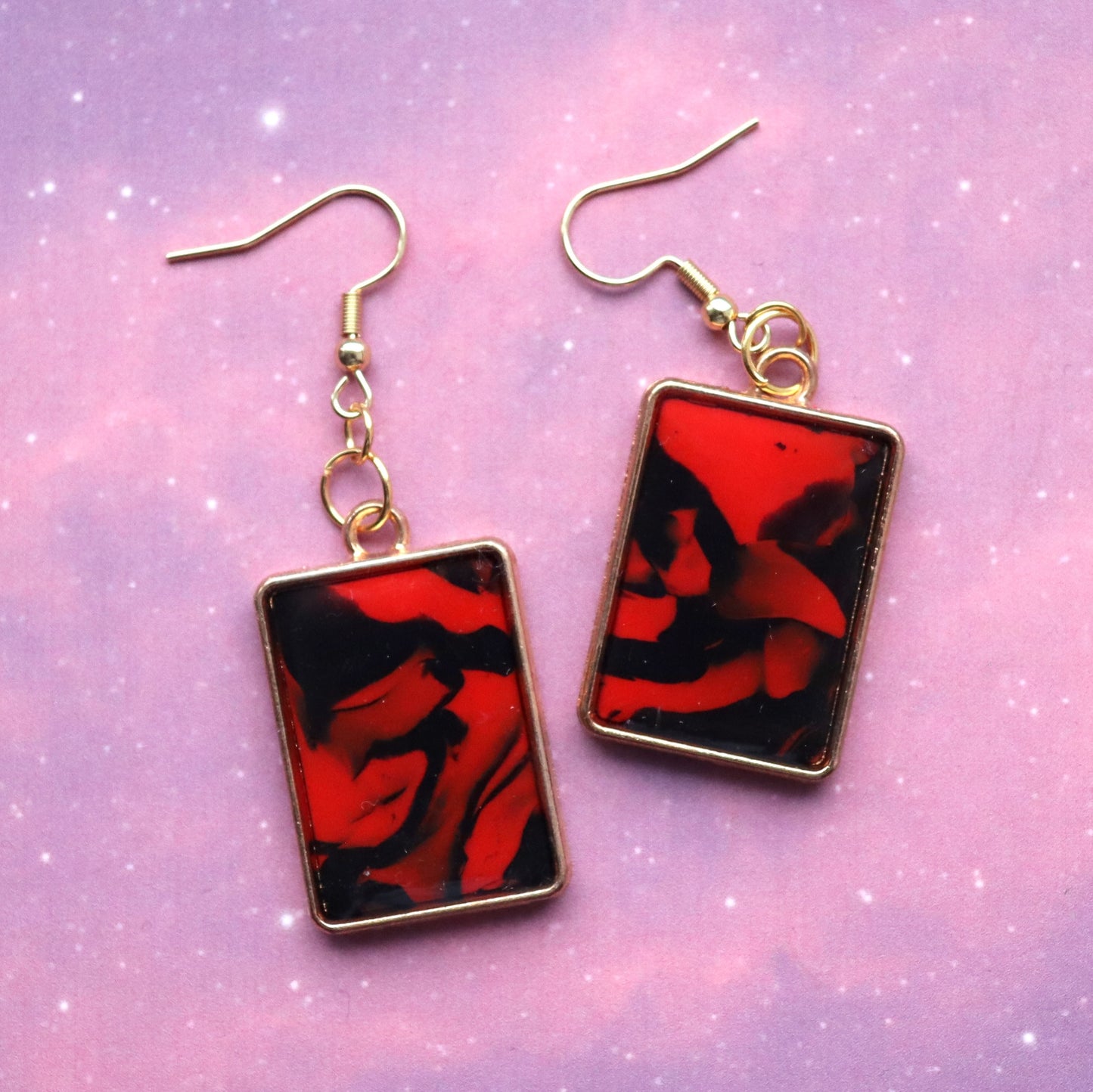 Black and Red Earrings in Gold Colour Surround