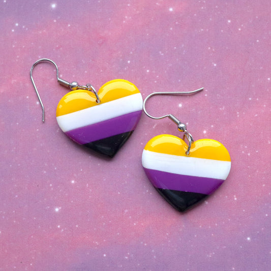 LGBT+ Non-Binary Heart Earrings