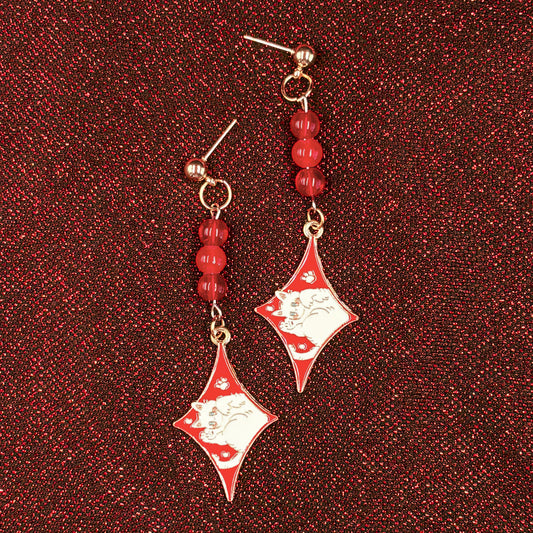Red Bead Drops with Cat Charm