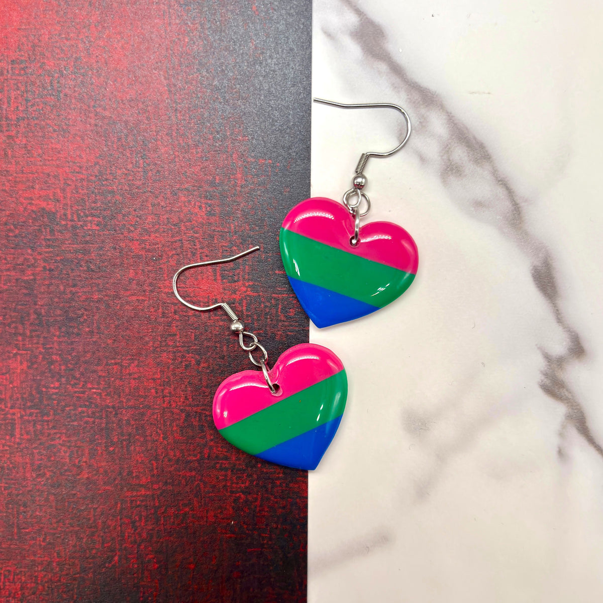 LGBT+ Polysexual Heart Earrings