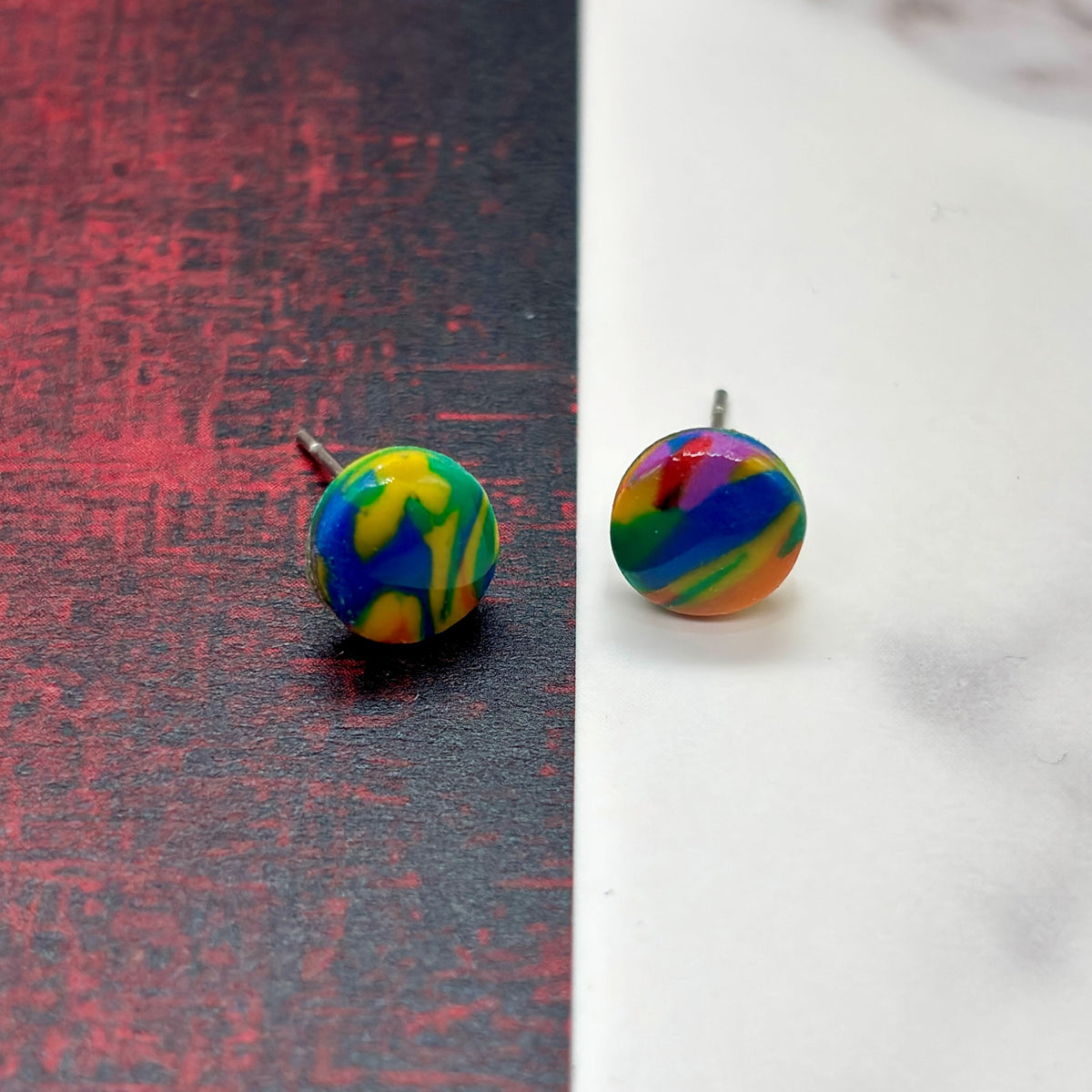 Marble Rainbow Circle Studs
