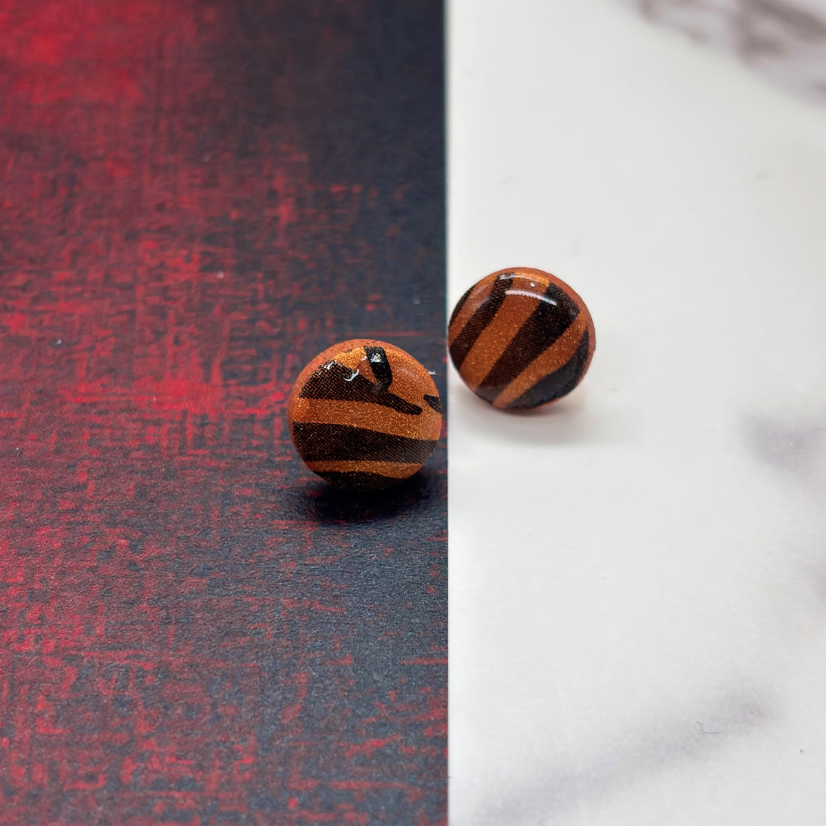 Tiger Print Circle Studs