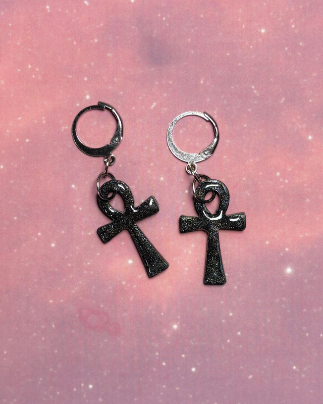 Ankh Earrings on Huggy Hoops