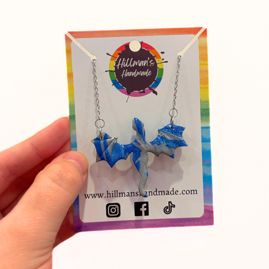 Blue and Silver Dragon Necklace