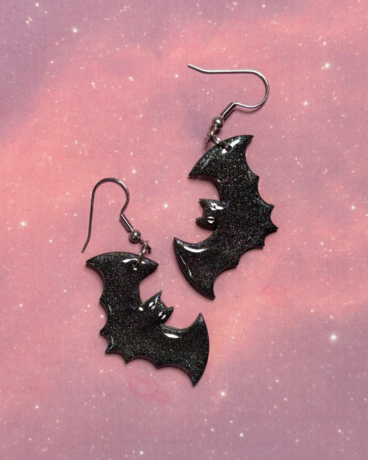 Black Bat Drop Earrings