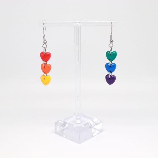 LGBT+ Triple Heart Rainbow Earrings (small)